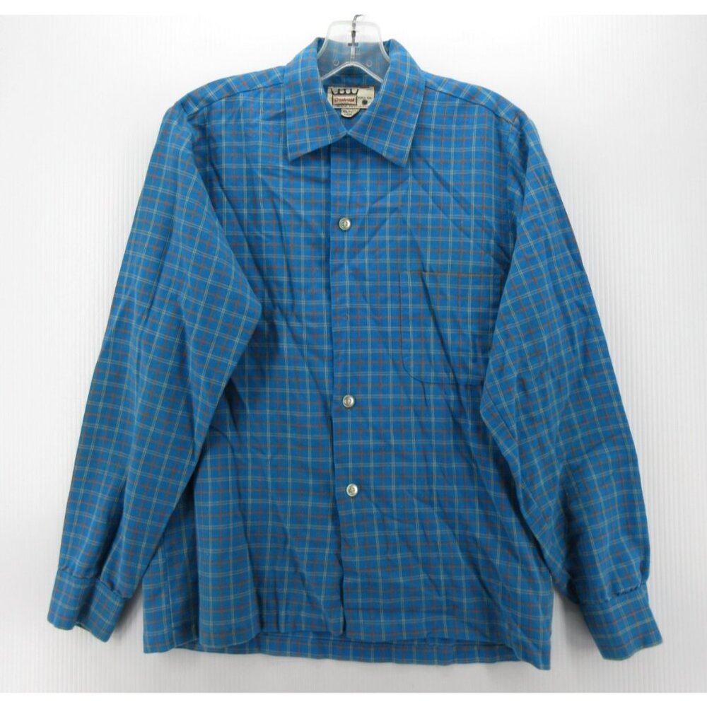 VINTAGE Cranbrook Shirt Small Loop Collar 70s Plaid Button Up Camp *